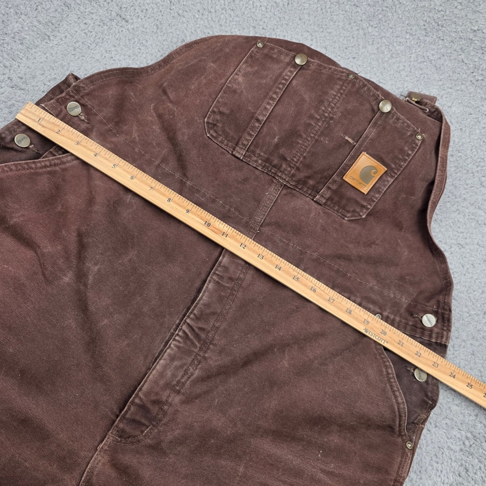 Carhartt Brown Insulated Duck Canvas Bib Overalls Quilted Zip Leg 46x30‎ R27 DKB - Picture 4 of 12